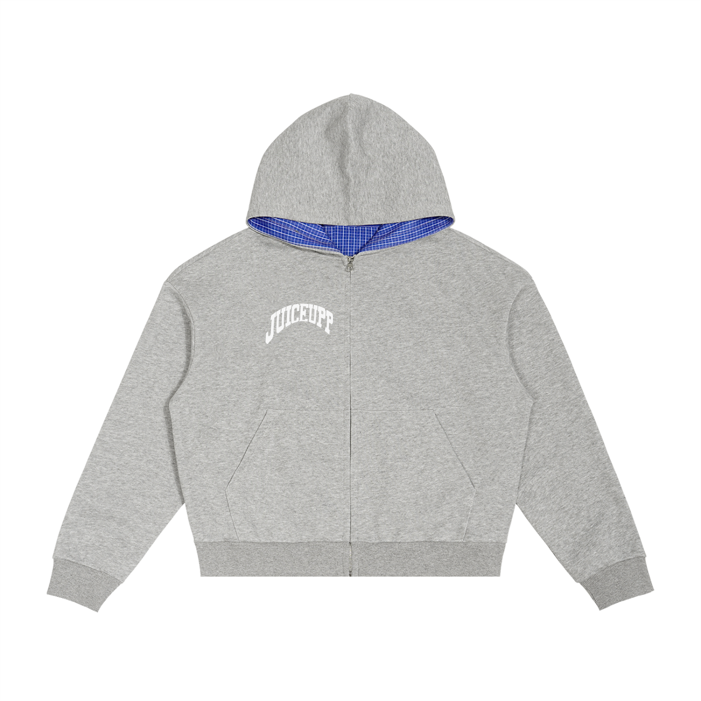 Contrast Plaid Boxy Zip Hoodie